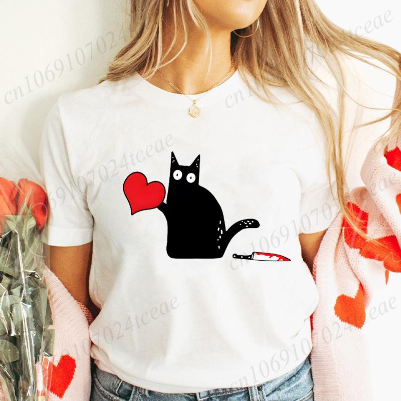 Black Cat with Knift Tee Shirt, Love Couples T Shirts, Couple Shirts, Best Couple Shirts, Lovers Shirt, Black Cat Hearts Outfits