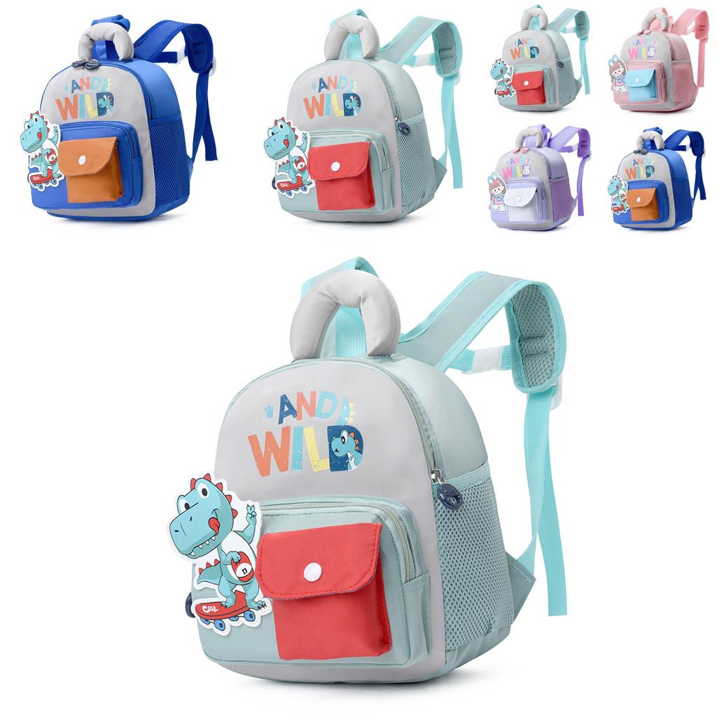 Kid Girl School Backpack Cartoon Dinosaur Oxford Fabric With Adjustable Shoulder Straps For Toddler Preschool