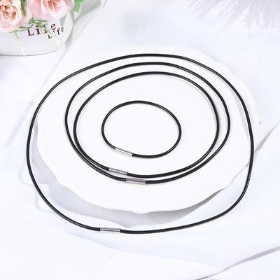 3Mm Black Leather Cord Wax Rope Lace Chain With Stainless Steel Rotary Buckle