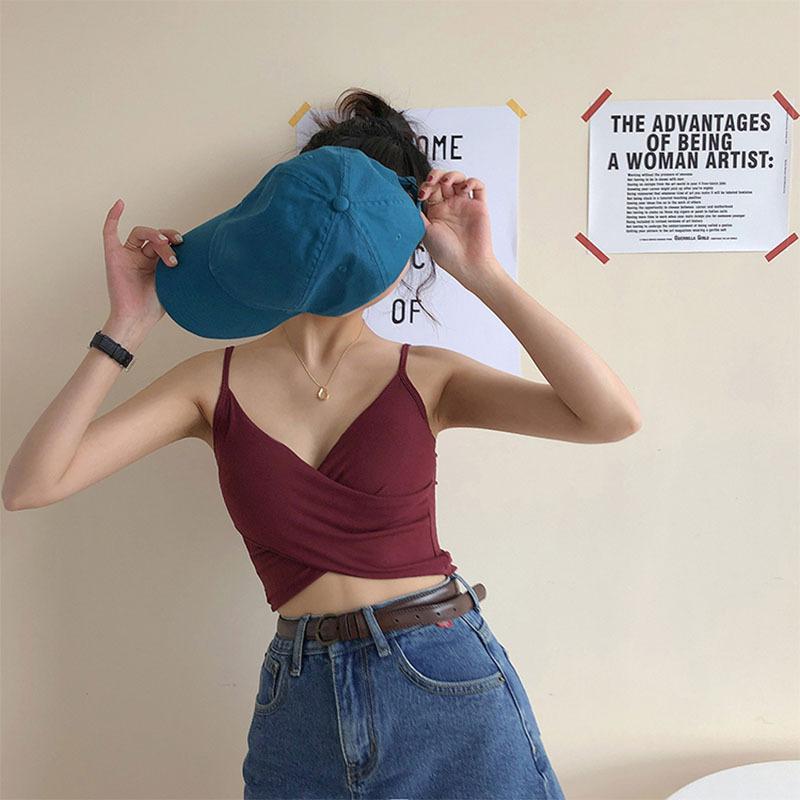 Tank Top Knit Halter Crop Tops Women Summer Camis Backless Cross Design Camisole Fashion Tube Female Sleeveless Cropped Vest
