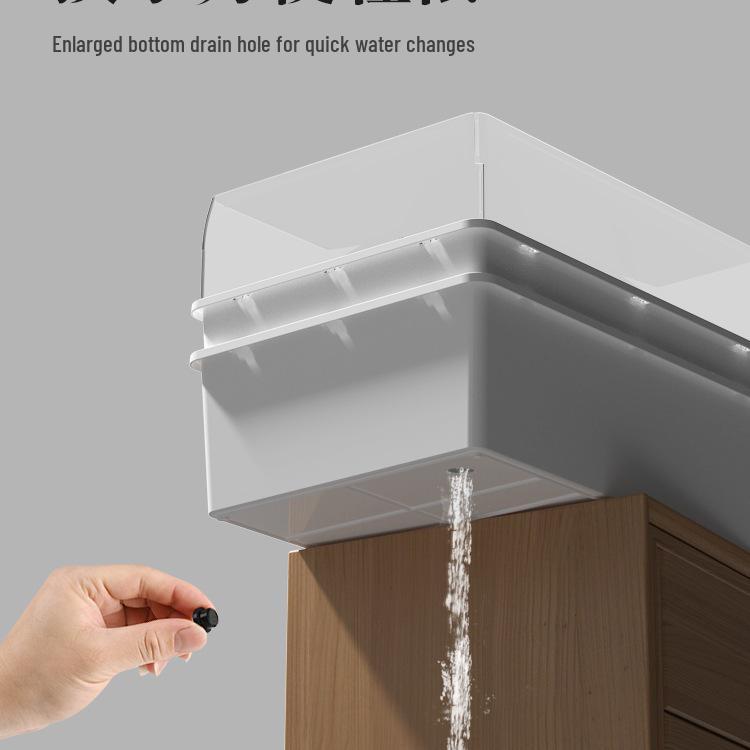 Eco-Friendly Turtle Habitat: Dual-Layer Tank with Waste Separation & Green Plant Landscaping.