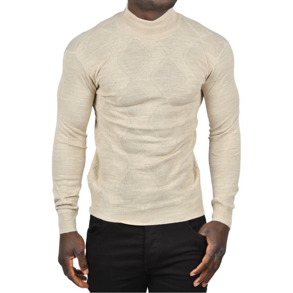 DeepSEA Baklava Desenli Slim Fit Yarım Balıkçı Yaka Triko Boğazlı Kazak 2505511