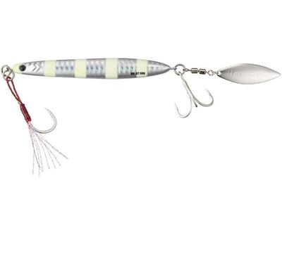 MAKI JIG JET 60g #07 Zebra Glow Silver - Metal Jig Lure with Rear Blade for Saltwater Fishing