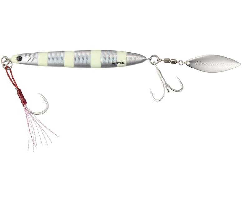

MAKI JIG JET 60g #07 Zebra Glow Silver - Metal Jig Lure with Rear Blade for Saltwater Fishing 60g