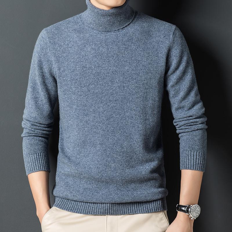 Spring And Autumn Men'S Middle-Aged And Young High Neck Long Sleeve Casual Simple Comfortable Soft Wool Sweater