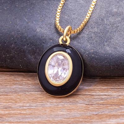 

Nidin New Arrival Micro Pave Zircon Oval Enamel Drop Oil Pendant Candy Colors Jewelry Popular Link Chain Necklace Party Gifts чёрный