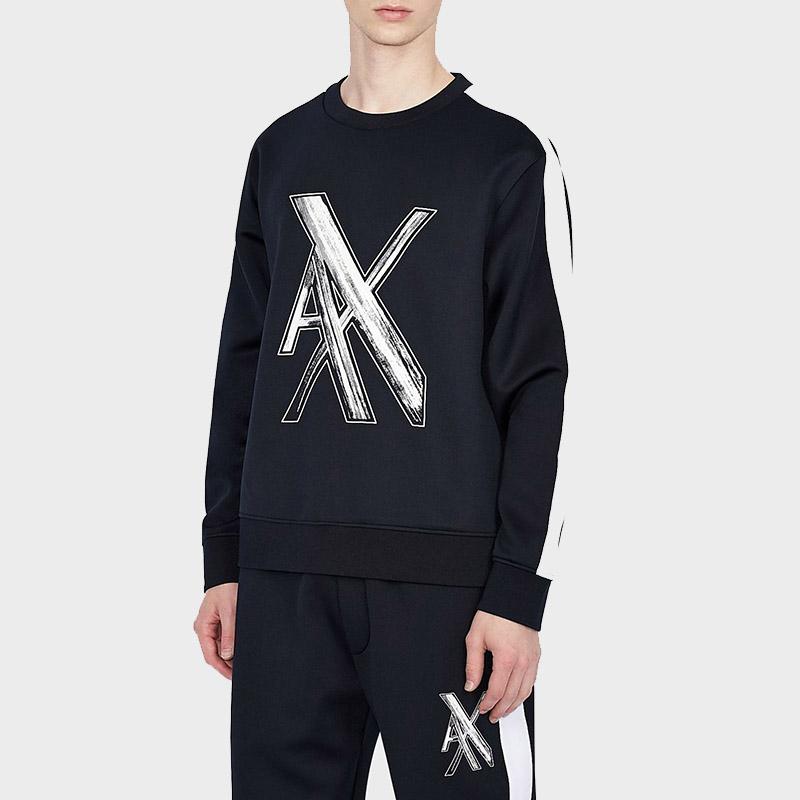Armani Exchange Color Block Letter Crew Neck Sweatshirt Men Sweatshirts Deep-Navy-Blue 6KZMLR-ZJKQZ-1583