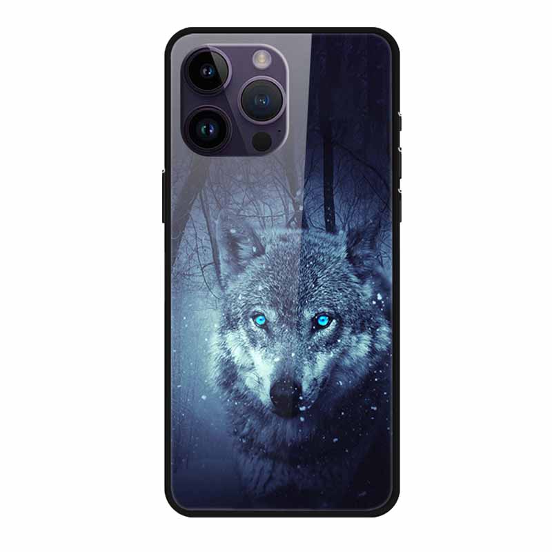 Phone Case for Apple Iphone 15 Pro 15 Plus Tempered Glass Hard Back Cover for Iphone 15 Pro Max Iphone15 Wolf Lion Funda Capa