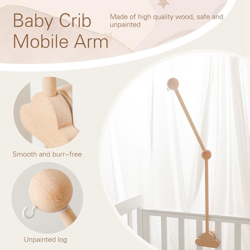 Baby Wooden Bed Bell Bracket Mobile Hanging Rattles Toy Hanger Cloud Shape Baby Crib Mobile Bed Bell Toy Holder Arm Bracket Gift