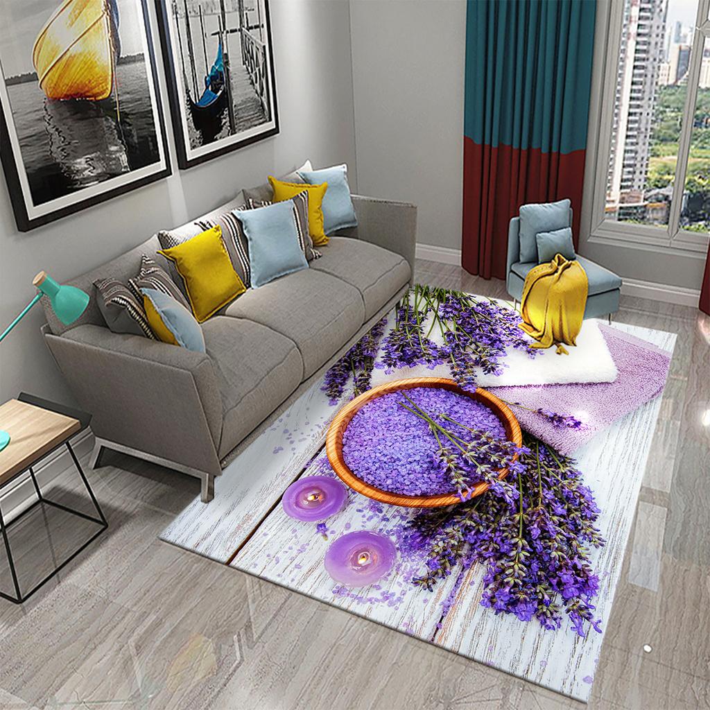 Purple Lavender Flowers Carpets Romantic Sea of Flowers Rugs for Bedroom Home Floor Rug Bathroom Entrance Doormat Non-slip Rugs