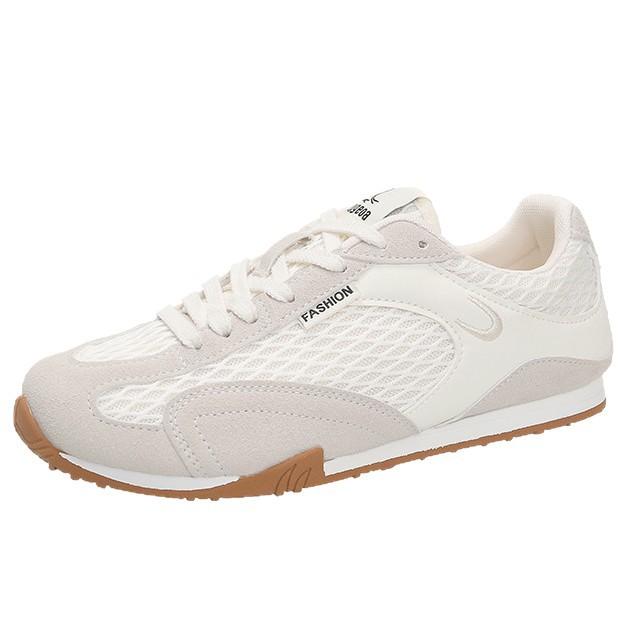 2025 new color matching mesh breathable moral training shoes women's versatile leisure sports little white shoes flat bottom small women's shoes