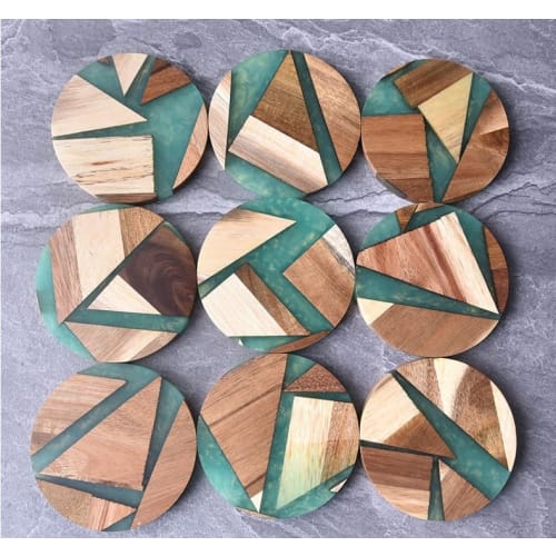 Natural Wood Coasters, Nordic Resin Art, 2 Coasters, Waterproof, Easy to Clean, Stain-Resistant, Stylish, Cafe Decor, Beach, Tableware, Gift
