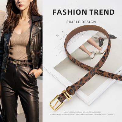 Genuine Leather Belt for Women's Personalized Leopard Leather Pattern Alloy Pin Buckle Trendy and Fashionable Versatile Pants