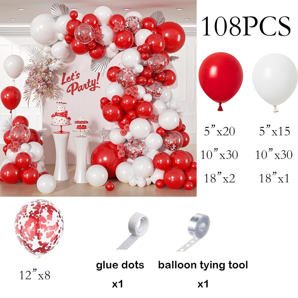 

White Red Balloons Arch Kit Red Confetti Balloon Garland Baby Shower Wedding Anniversary Engagement Birthday Party Decoration AS Picture