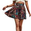 Women's Summer Printed Wide-Leg Lace-Up Shorts, Fashionable and Elegant Vacation Beach Skirt Women's Beach Vacation Printed Mini Skirt