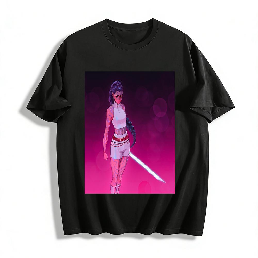 

Cyberpunk Glowing Vein Warrior Print Tank Top Futuristic Cool Female Warrior Themed Trendy Tee Pure cotton T-shirt 6XL