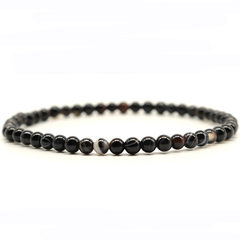 

Minimalist Real Natural Black Agates Beads Bracelets For Men 4/6/8/10/12mm Smooth Stone Braslet Homme Leisure Accessories Joias