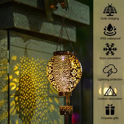 Solar Decorative Night Light IP65 Waterproof Metal Glowing Hollow Lantern Iron Hollow Out Lantern for Indoor Outdoor Garden Yard