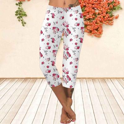 Pantaloni lunghi, leggings estivi corti, pantaloni corti attillati, leggings taglie forti da donna, pantaloni lunghi aderenti con stampa 3D di rose rosa
