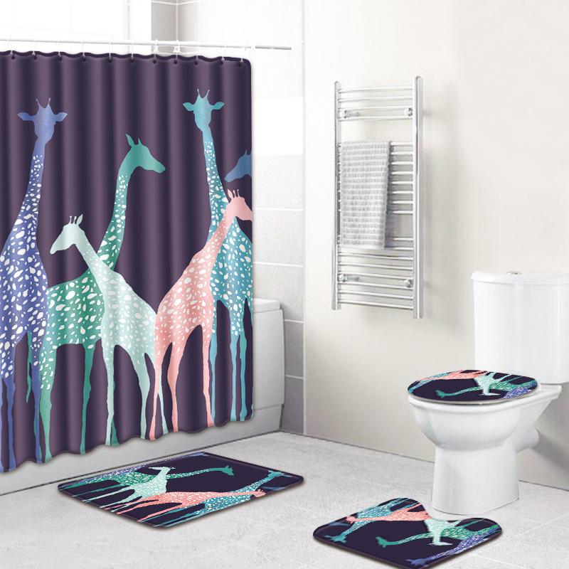 Colored Animals Elephant Lion Horse Bathroom Non-Slip Floor Mat Shower Curtain Carpet Personality Cool
