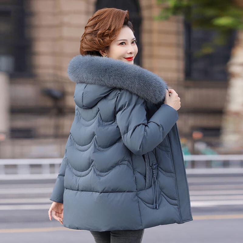 YAYA Women's Elegant Mid-Aged Winter Down Jacket with Large Fur Collar