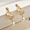 Ethnic Shell Stud Earrings, Unique Design Pearl Drop Earrings with Zircon