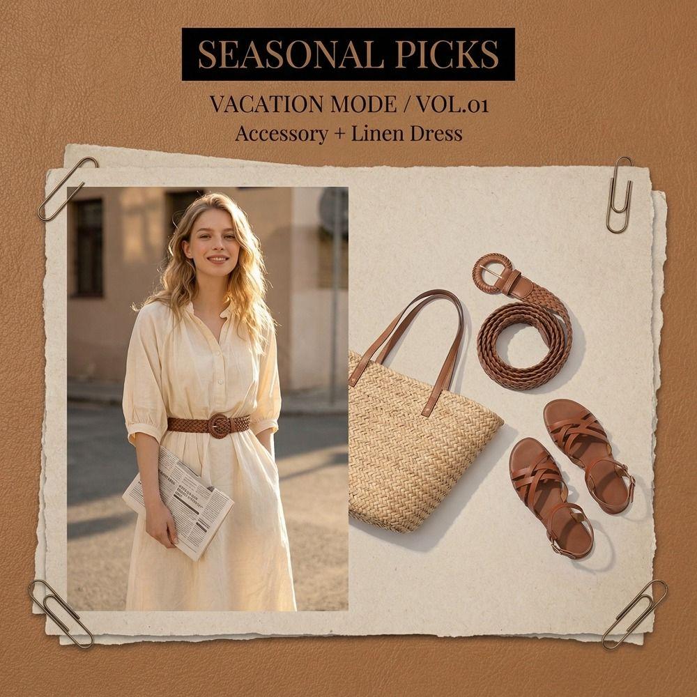 Round Retro Belt Hollow Out Bohemian Style Waistband Casual Weave Belt  Jeans Decorative