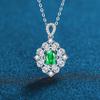 Korean Style Silver Necklace with Blue Red Emerald Water Drop Pendant