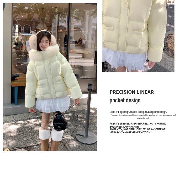 2025 Women's Petite Winter Down Jacket with Fox Fur Collar, 90% White Duck Down, Short & Thickened for Warmth