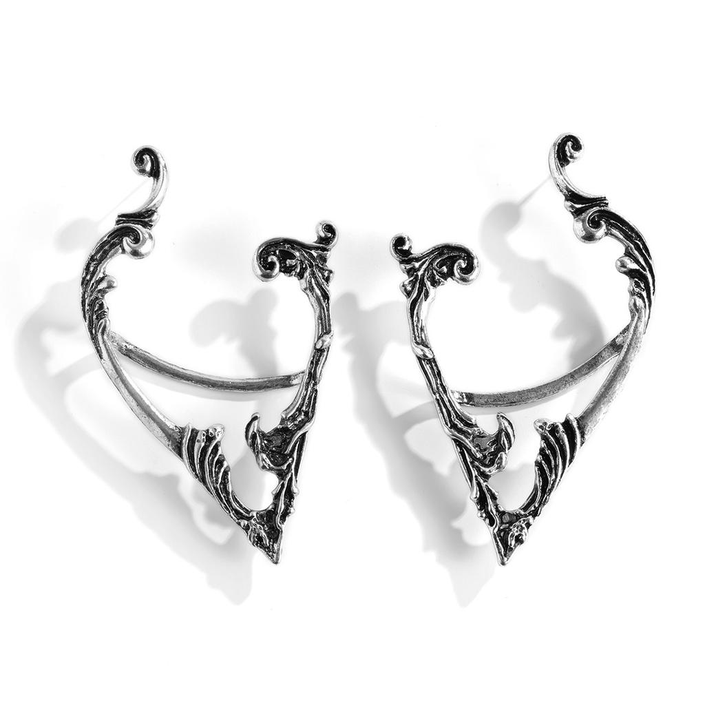 Sweet Cool Dark Wind Rose Elf Stud Earrings Female, Retro Creative Halloween Silhouette Ear Clips