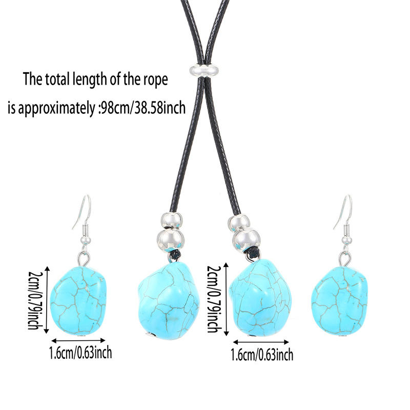 Women Fashion Stone Pendant Necklace Earrings Set Charming Love Round Shape Pendant Necklace
