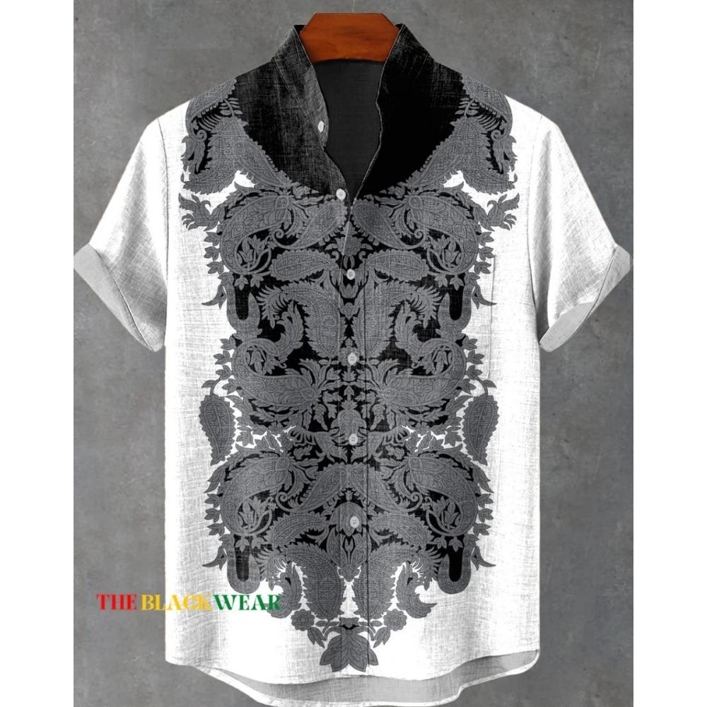 New Retro African Style Men's Retro Ethnic Tribal Short Sleeve Shirt Tops Fashion Casual Vacation Street Trend Men's Shirt Hawai