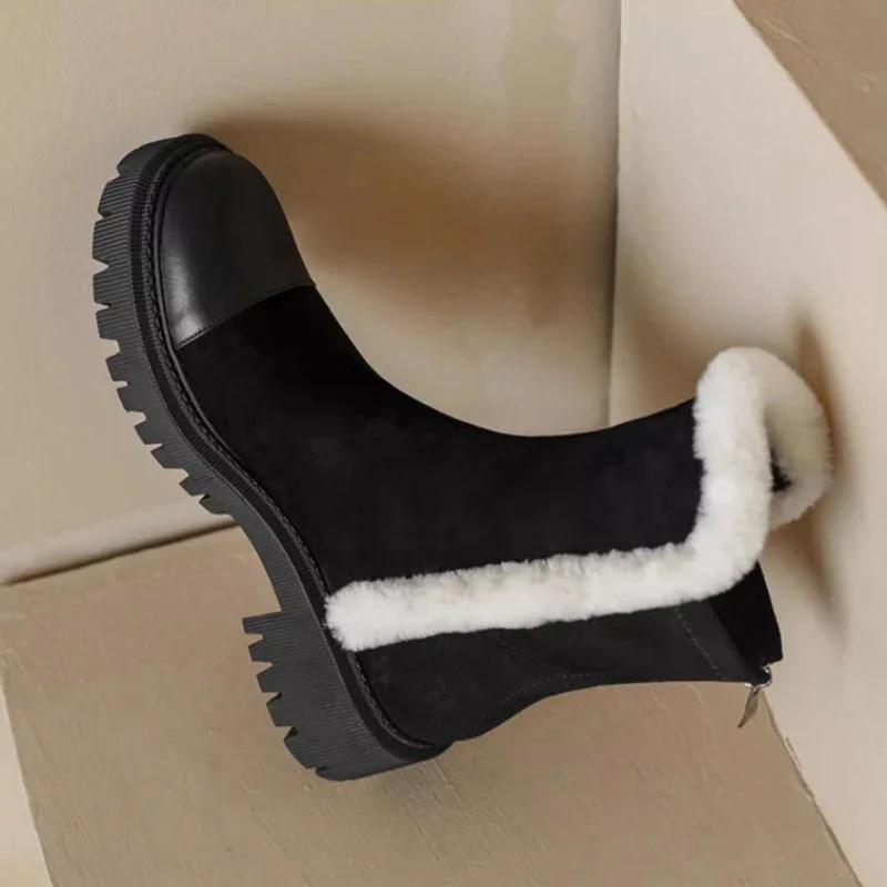 fashion Faux Suede Chunky Platform Ankle Boots for Women Non Slip Thick Plush Winter Boots Woman Warm Non Slip Cotton Padded Shoes Mujer