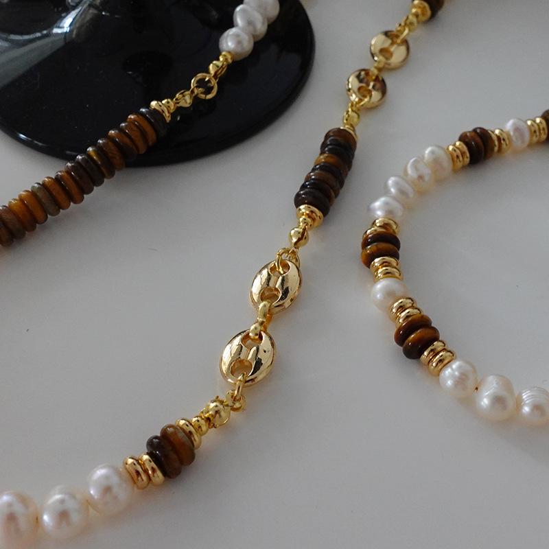 Natural Freshwater Pearl & Tiger Eye Bohemian Necklace - Autumn/Winter French Retro Clavicle Chain for Women