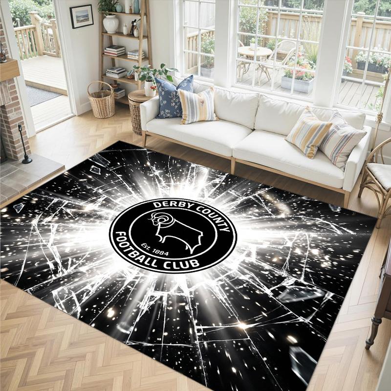 Derby County Football Design Crystal Velvet Carpet Cozy Non?Slip Printed Rug For Bedroom Living Room Entrance
