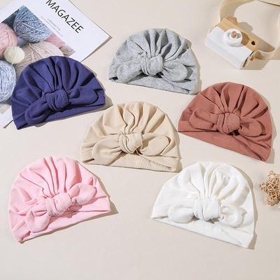 European & American Bow Baby Solid Color Knotted Rabbit Ear Hat for Spring & Autumn