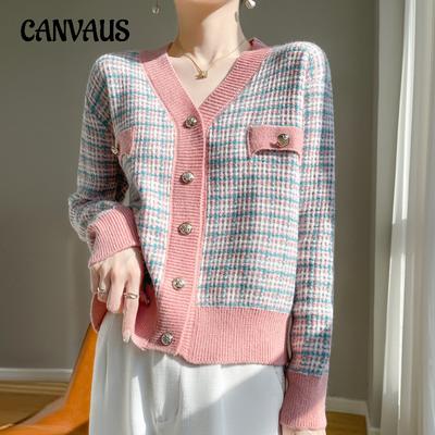 Primavera e Outono Feminino Suéter Temperamento Manga Longa Jaqueta Pequena Fragrância Estilo Sub Decote Em V Cardigan De Malha Top