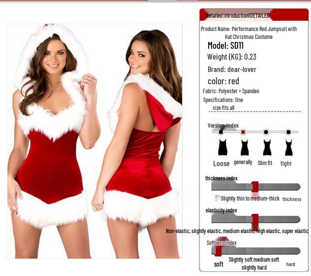 Christmas Sexy One-Piece Lingerie and Hat Costume - Short Skirt for Stage Performance