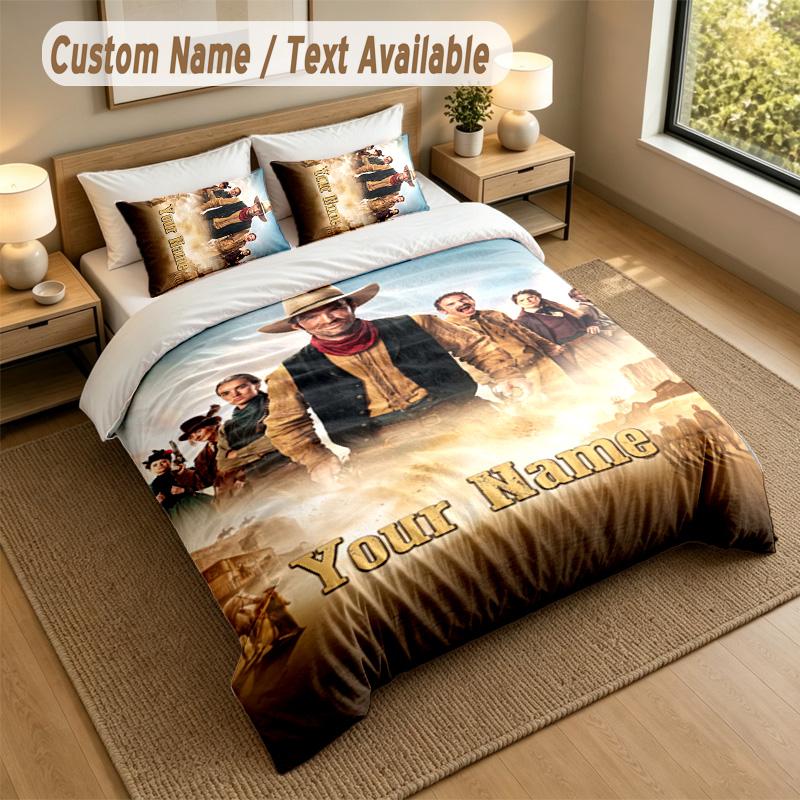 3Pcs Bedding Set Custom Name Text, 1 Sheet 2 Pillowcases Home Bed DecorLucky Luke