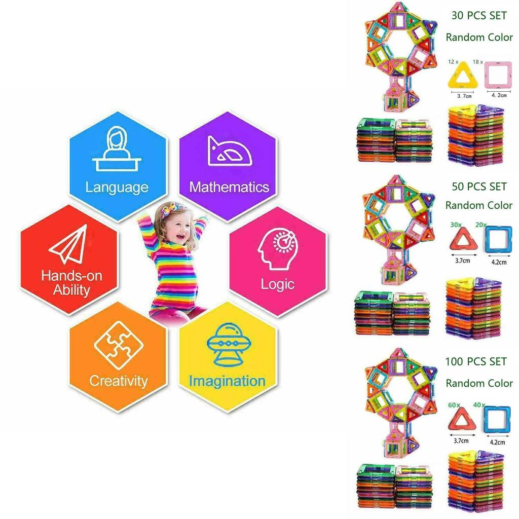 Educational Magnetic Blocks Building Kit Featuring Durable Nontoxic Plastic And Bright Multicolor Design