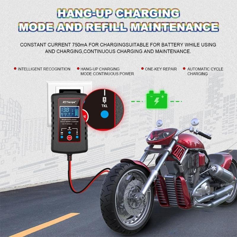 Waterproof Smart Motorcycle Charger with LCD Display ASE Adapter Cable for Outdoor Battery Repair Maintenance