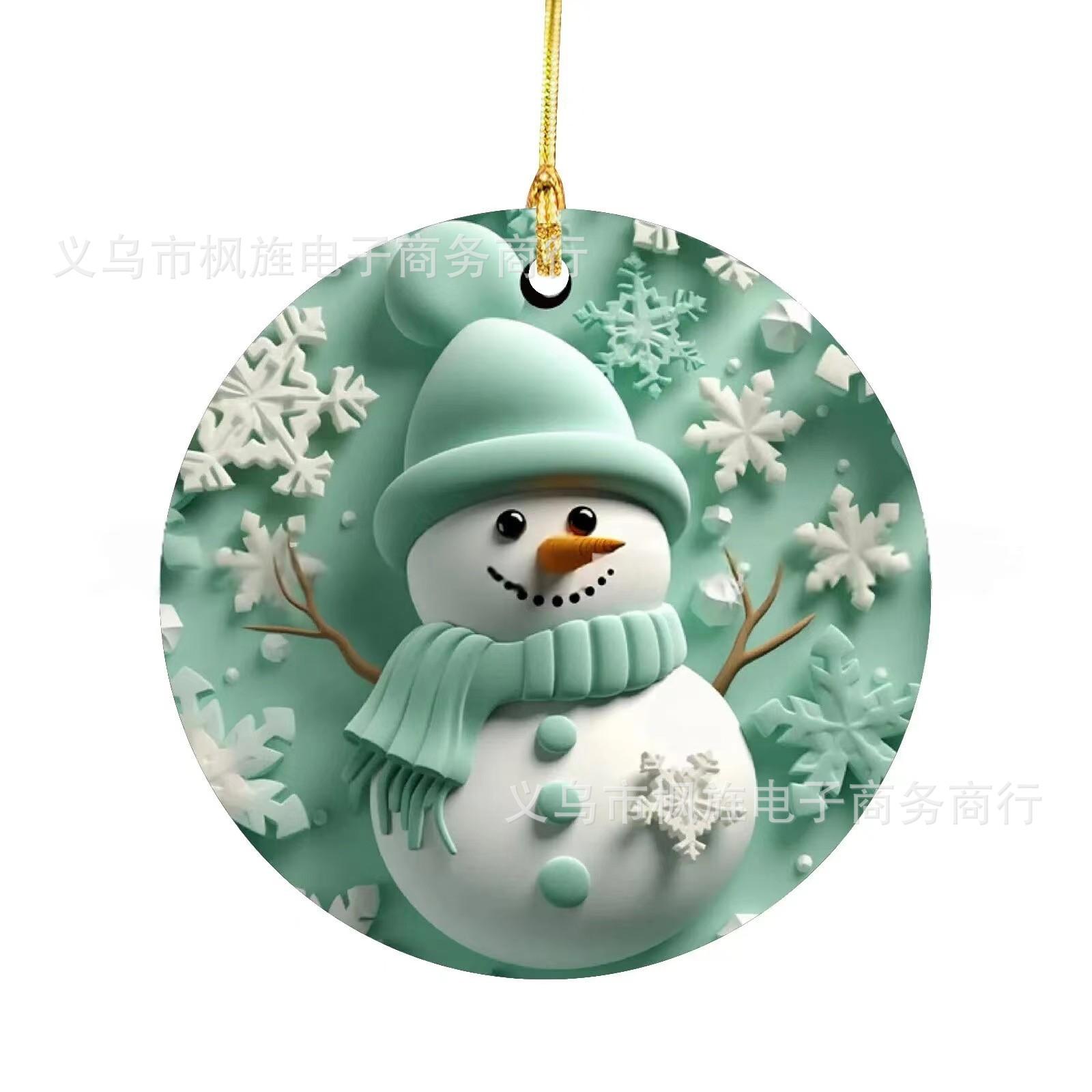 

2D милый рождественский снеговик напечатанный кулон акриловая двухсторонняя печать круглая открытка рождественские украшения украшение для рождественской елки