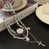 Fashion Multi-Layer Pearl Cross Watch Necklace Women's Tassel Rhinestone Personalized Retro Necklace Trendy Jewelry Accessories