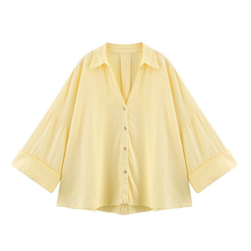 Kaslead New Arrival Women's Fashion Style Fashion All-Match Minimalist Blended Wide Sleeve Shirt 2363801
