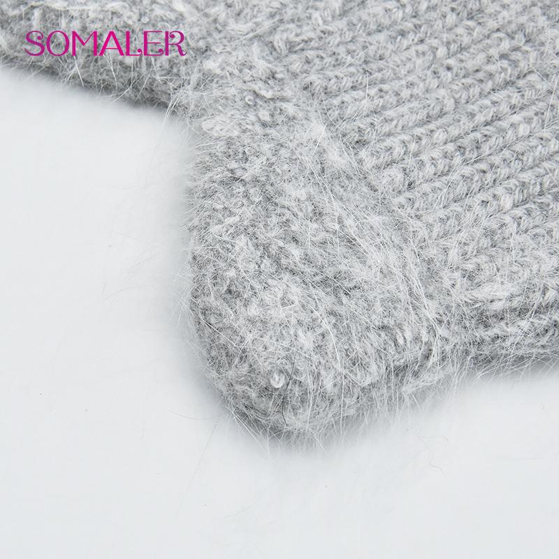 SOMALER Căciulă groasă, călduroasă, pufoasă, din lână angora pentru femei, cu design tricotat cu urechi de pisică, căciulă de iarnă la modă și confortabilă