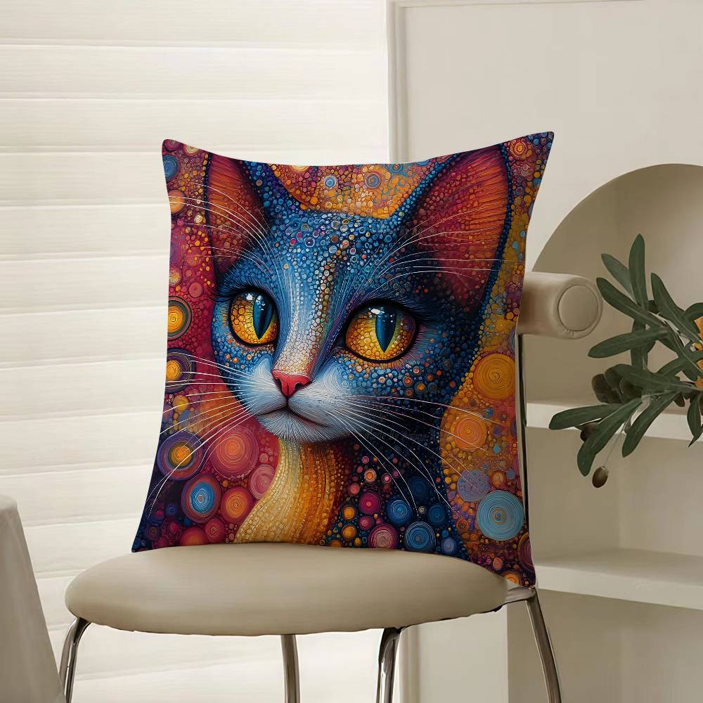 Prints Of The Strange Cats Pillow Case Comfort Sofa Bed Silky Elegant Invisible Zipper Decorative Cushion Cover