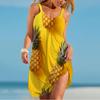 Rochie cu bretele nouă de vară pentru doamne cu imprimeu 3D ananas Rochie camisolă pentru doamne Rochie cu bretele casual la modă pentru doamne