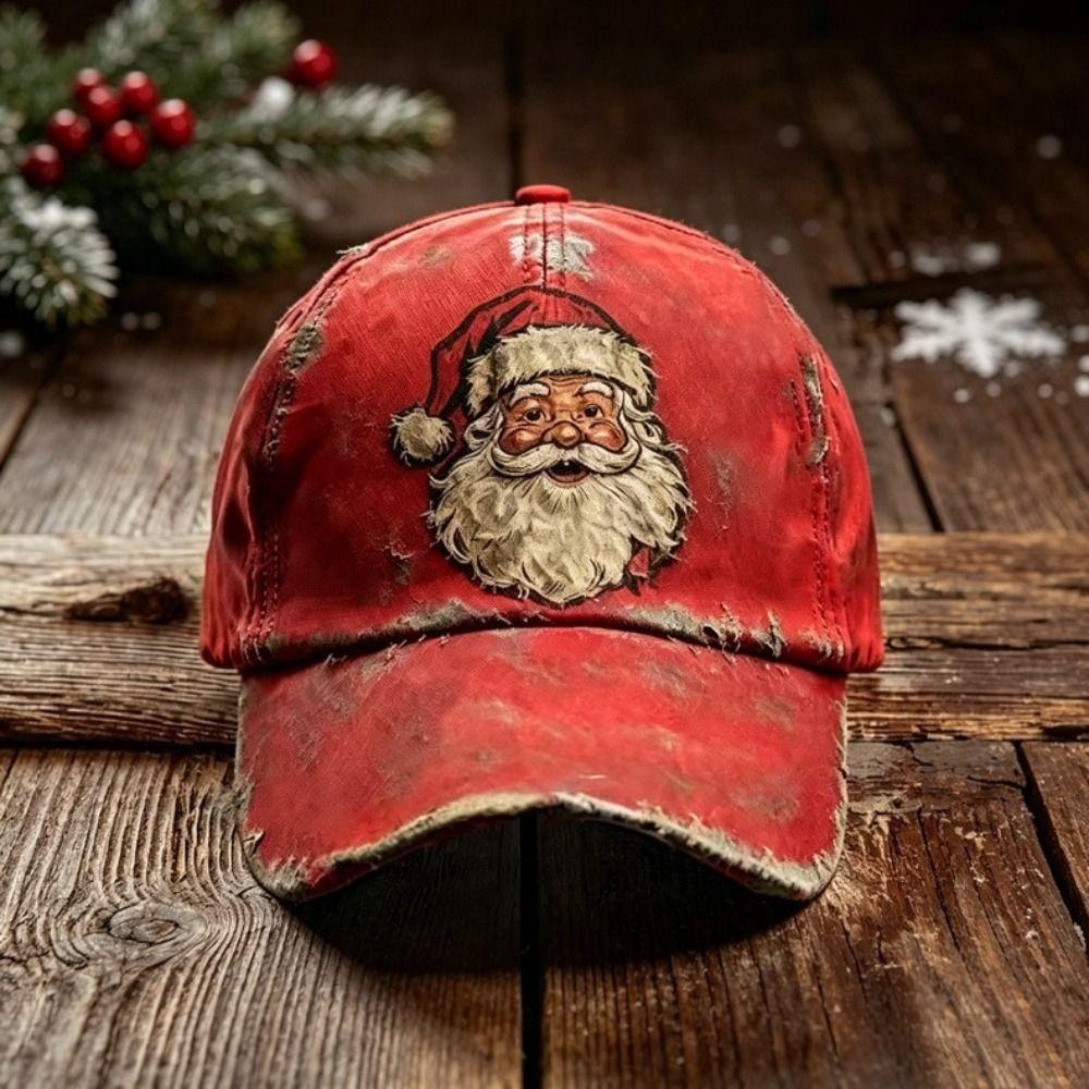 56-60cm Adjustable Distressed Christmas Baseball Cap Retro Santa Claus Hat Adults