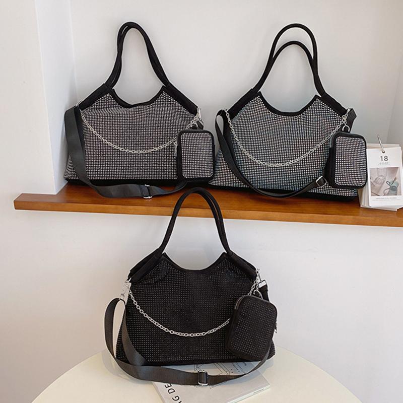 Yogodlns New Shiny Rhinestone Women's Large Capacity Shopping Totes Fashion Dinner Underarm Shoulder Bag Commuter Handbag