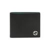 Silver Logo Litchi Grain Short Folded Leather Wallet Men Wallet Black Green 610464-CAO2N-1080